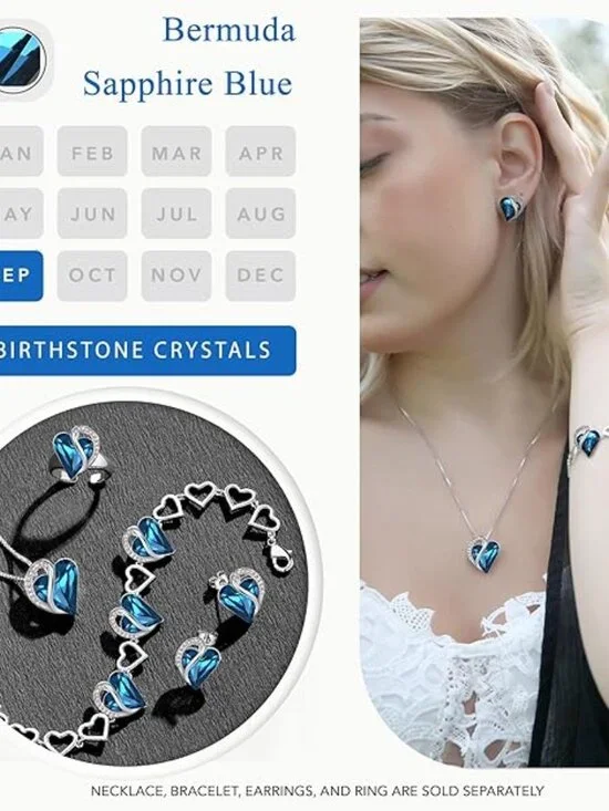 Leafael Infinity Love Heart Birthstone Stud Earrings for Women Bermuda Blue Sept - Picture 4 of 11